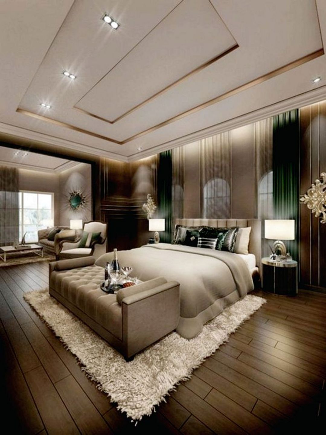 Luxury Bedroom Designed With Modern Bedding And Sofas