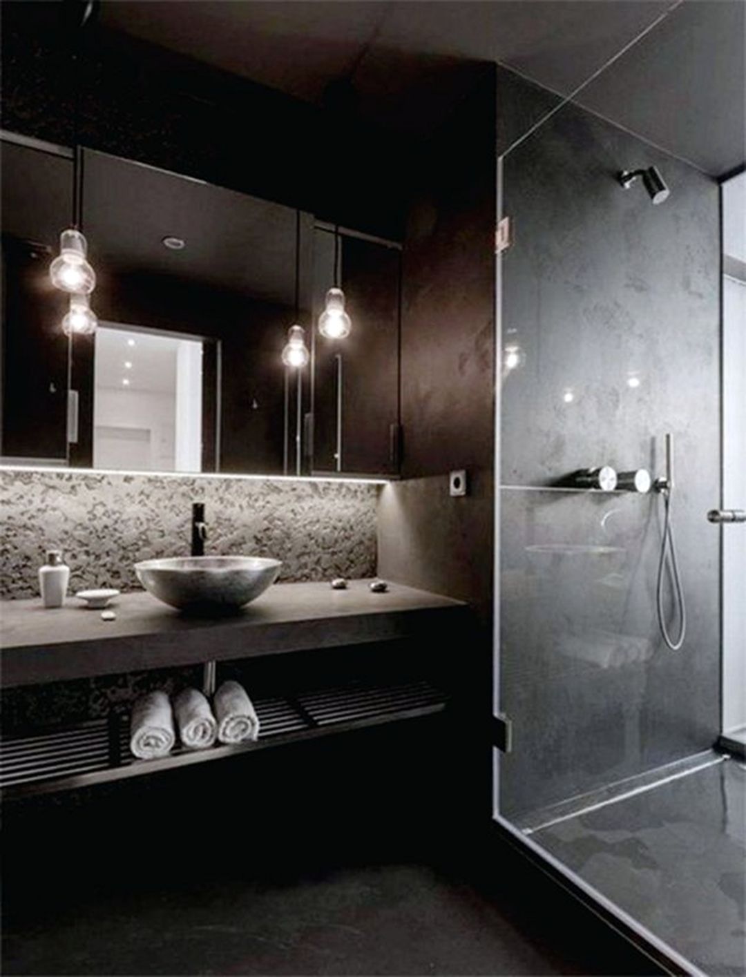 Modern black modern bathroom interior