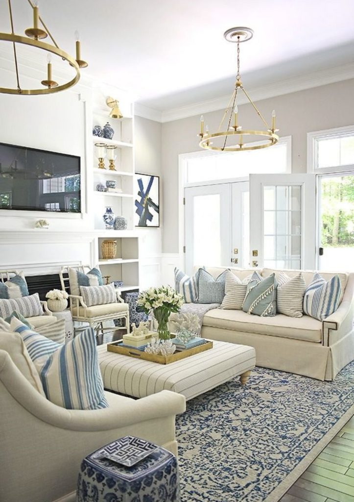 Summer Decorated Living Room With Blue