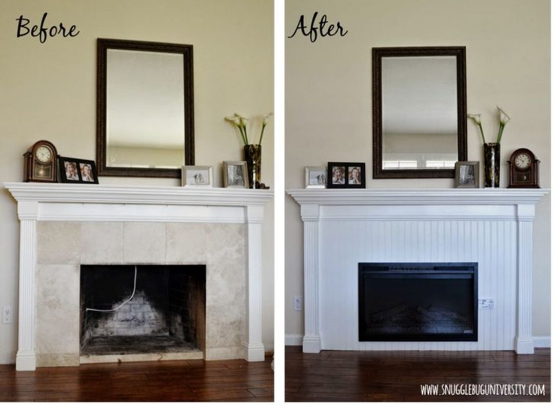 Before And After Beadboard Fireplace Makeover