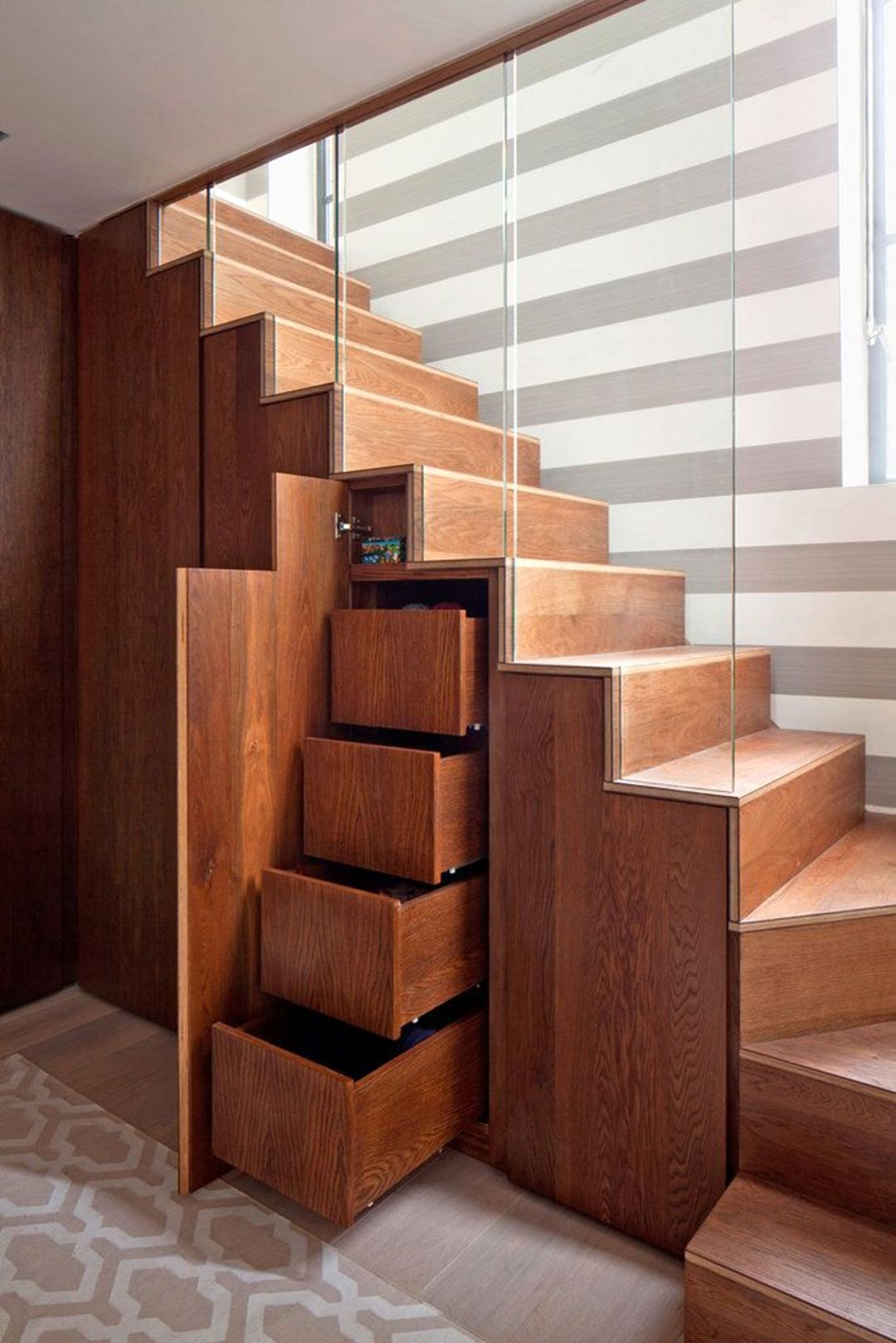 Storage Ideas Under The Wooden Stairs