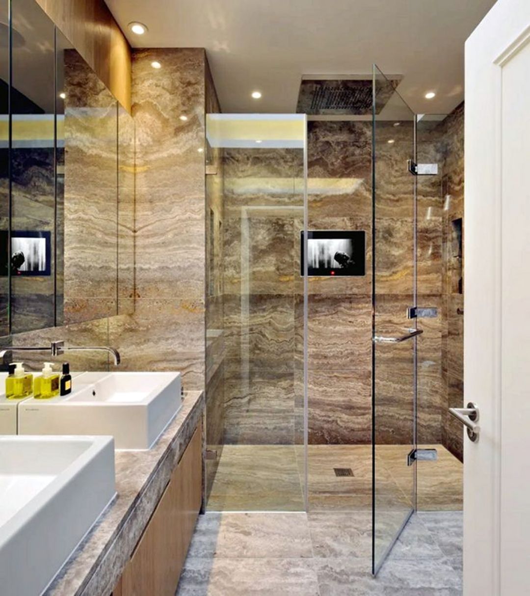 Amazing Wall Bathroom With Brown Marble Ideas