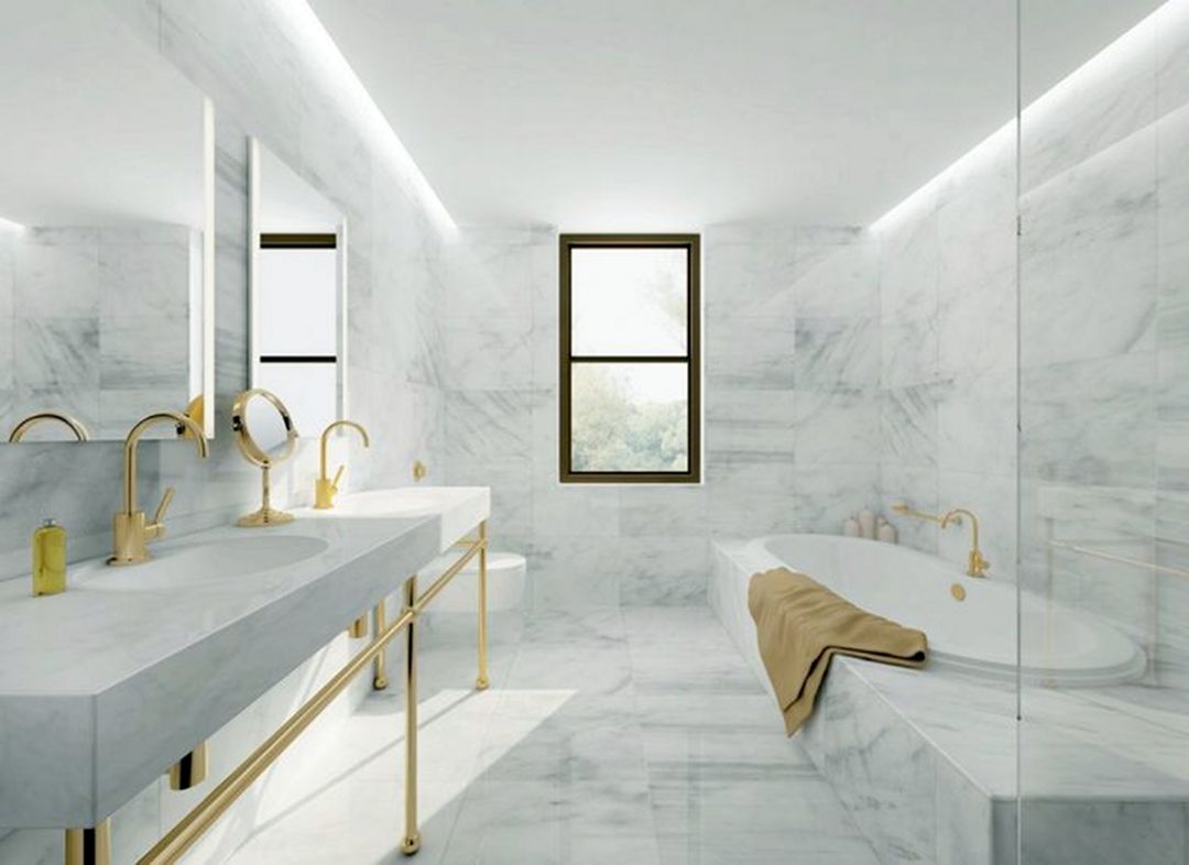 Minimal Elegant Luxury Bathroom With Marble Wall