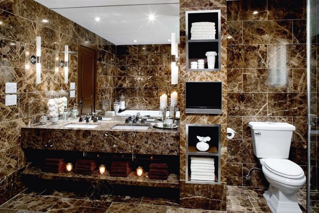 Stunning Dark Borwn Marble Bathroom Design Ideas
