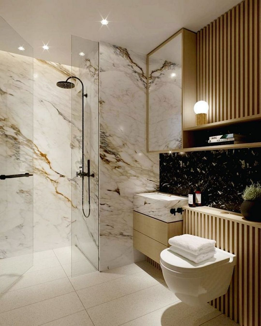 Stylish Wall Marble Bathroom Design Ideas