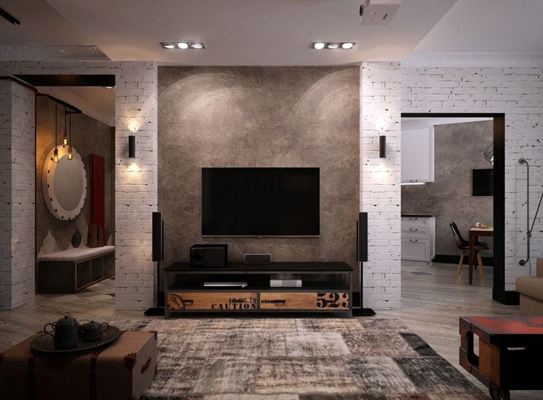 Industrial Living Room With TV Wall Ideas